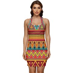 Aztec Sleeveless Wide Square Neckline Ruched Bodycon Dress by nateshop