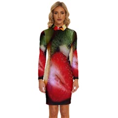 Fruits, Food, Green, Red, Strawberry, Yellow Long Sleeve Shirt Collar Bodycon Dress by nateshop