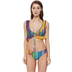 Rainbow Low Cut Ruffle Edge Bikini Set by zappwaits