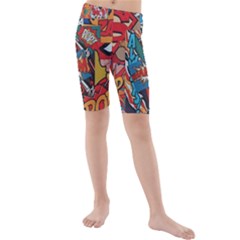 Comic Cartoon Pattern Kids  Mid Length Swim Shorts by pakminggu