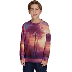 Pink Nature Kids  Crewneck Sweatshirt by Sparkle