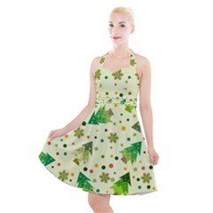 Geometric Christmas Pattern Halter Party Swing Dress  by Grandong