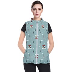 Seamless Pattern With Festive Christmas Houses Trees In Snow And Snowflakes Women s Puffer Vest by Grandong