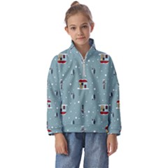 Seamless Pattern With Festive Christmas Houses Trees In Snow And Snowflakes Kids  Half Zip Hoodie by Grandong