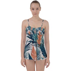 Colorful Tropical Leaf Babydoll Tankini Top by Jack14