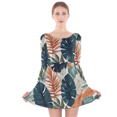 Tropical Leaf Long Sleeve Velvet Skater Dress by Jack14