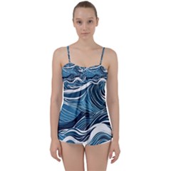 Abstract Blue Ocean Wave Babydoll Tankini Top by Jack14