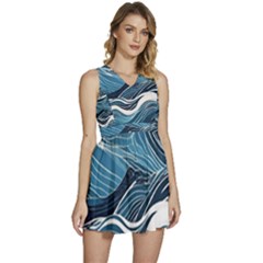 Abstract Blue Ocean Wave Sleeveless High Waist Mini Dress by Jack14