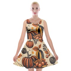 Thanksgiving Pattern Velvet Skater Dress by Valentinaart