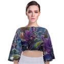 Abstract Blossoms  Tie Back Butterfly Sleeve Chiffon Top View1