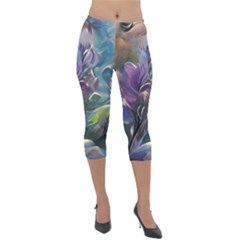 Abstract Blossoms  Lightweight Velour Capri Leggings  by Internationalstore