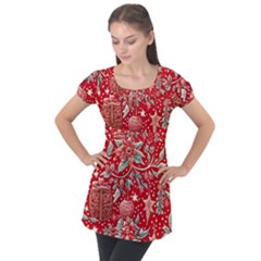 Christmas Pattern Puff Sleeve Tunic Top by Valentinaart