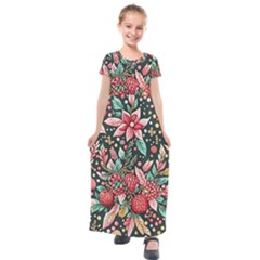 Christmas Pattern Kids  Short Sleeve Maxi Dress by Valentinaart