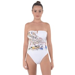 Venice T- Shirt Venice Voyage Art Digital Painting Watercolor Discovery T- Shirt (3) Tie Back One Piece Swimsuit by ZUXUMI