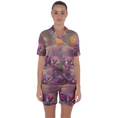 Floral Blossoms  Satin Short Sleeve Pajamas Set by Internationalstore