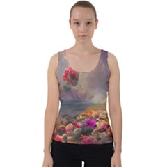 Floral Blossoms  Velvet Tank Top by Internationalstore