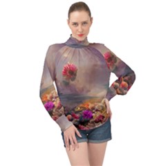 Floral Blossoms  High Neck Long Sleeve Chiffon Top by Internationalstore