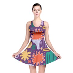 Colorful Shapes On A Purple Background Reversible Skater Dress by LalyLauraFLM