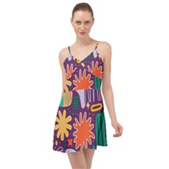 Colorful Shapes On A Purple Background Summer Time Chiffon Dress by LalyLauraFLM