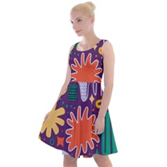 Colorful Shapes On A Purple Background Knee Length Skater Dress by LalyLauraFLM