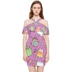 Pusheen Cat Shoulder Frill Bodycon Summer Dress by Pakjumat