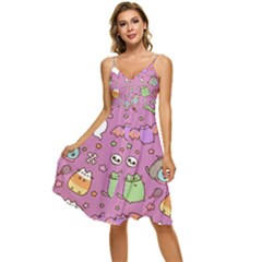 Pusheen Cat Sleeveless Tie Front Chiffon Dress by Pakjumat