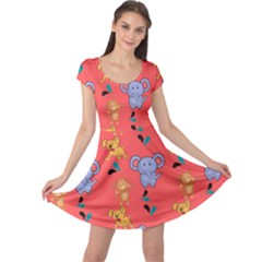 Elephant Monkey Dog Cartoon Cap Sleeve Dress by Pakjumat