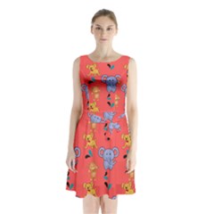 Elephant Monkey Dog Cartoon Sleeveless Waist Tie Chiffon Dress by Pakjumat