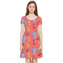 Elephant Monkey Dog Cartoon Inside Out Cap Sleeve Dress by Pakjumat