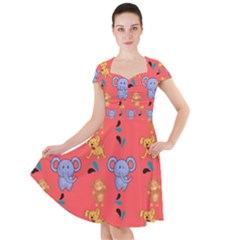 Elephant Monkey Dog Cartoon Cap Sleeve Midi Dress by Pakjumat