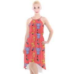 Elephant Monkey Dog Cartoon High-low Halter Chiffon Dress  by Pakjumat