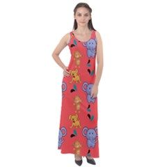 Elephant Monkey Dog Cartoon Sleeveless Velour Maxi Dress by Pakjumat