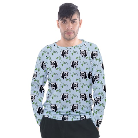 Animal Panda Bamboo Seamless Pattern Men s Long Sleeve Raglan T-shirt by Pakjumat