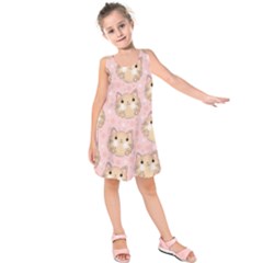 Cat Pattern Pink Cartoon Kids  Sleeveless Dress by Pakjumat