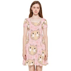 Cat Pattern Pink Cartoon Inside Out Cap Sleeve Dress by Pakjumat