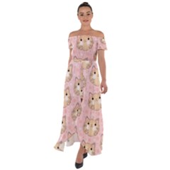 Cat Pattern Pink Cartoon Off Shoulder Open Front Chiffon Dress by Pakjumat