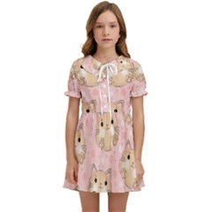 Cat Pattern Pink Cartoon Kids  Sweet Collar Dress by Pakjumat