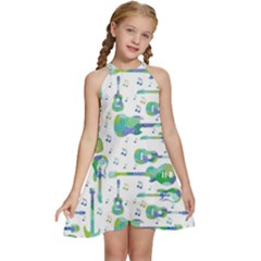 Guitars Music Notes Seamless Pattern Kids  Halter Collar Waist Tie Chiffon Dress by Pakjumat