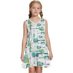 Guitars Music Notes Seamless Pattern Kids  Sleeveless Tiered Mini Dress by Pakjumat