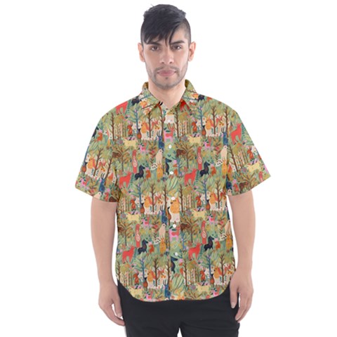 Animal Forest Pattern Men s Short Sleeve Shirt by Pakjumat