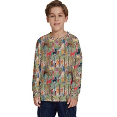 Animal Forest Pattern Kids  Crewneck Sweatshirt by Pakjumat