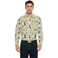 Bee Honeycomb Honeybee Insect Men s Long Sleeve Pocket Shirt  by Pakjumat