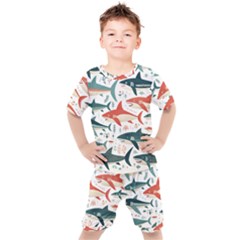 Fish Shark Animal Pattern Kids  T-shirt And Shorts Set by Pakjumat