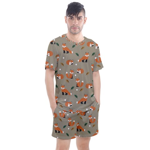 Fox Pattern Texture Men s Mesh T-shirt And Shorts Set by Pakjumat