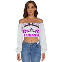 Drone Racing Gift T- Shirt Distressed F P V Race Drone Racing Drone Racer Pattern Quote T- Shirt (2) Long Sleeve Crinkled Weave Crop Top by ZUXUMI