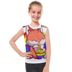 Gay Pride T- Shirt Gay Pride Kawaii Fox Ramen Noodles Rainbow Flag T- Shirt Kids  Mesh Tank Top by ZUXUMI