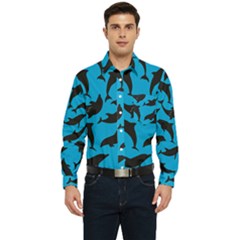 Dolphin Silhouette Pattern Men s Long Sleeve Pocket Shirt  by Pakjumat