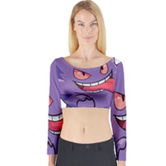 Purple Funny Monster Long Sleeve Crop Top by Sarkoni