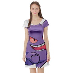 Purple Funny Monster Short Sleeve Skater Dress by Sarkoni