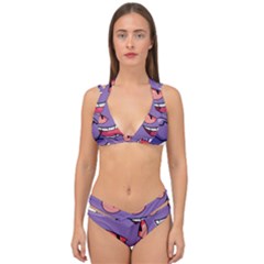 Purple Funny Monster Double Strap Halter Bikini Set by Sarkoni